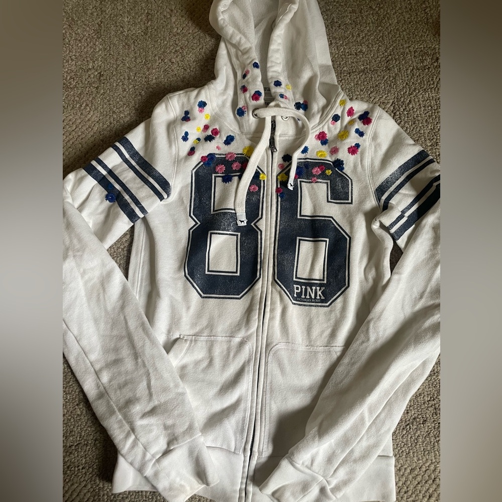 PINK Victoria's Secret White womens Jacket with Floral Accents